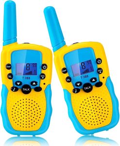 מכשירי קשר ווקי טוקי לילדים עד טווח של 3 ק"מ עם מסך LED וסוללה נטענת - תכלת/צהוב