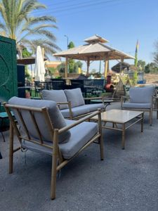 סט ישיבה מאלומיניום דמוי במבוק גב פסים דגם 45683