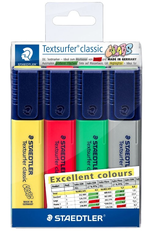 מרקרים זוהרים - סט של 4 יח STAEDTLER Textsurfer classic דגם Excellent colours