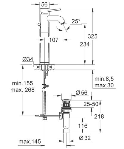 ברז פרח גבוה BauClassic כרום ניקל GROHE
