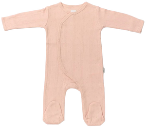 אוברול עם רגליות מבד פוינטל 100% כותנה עם חפתי כף יד למניעת שריטות NB - ורוד עתיק