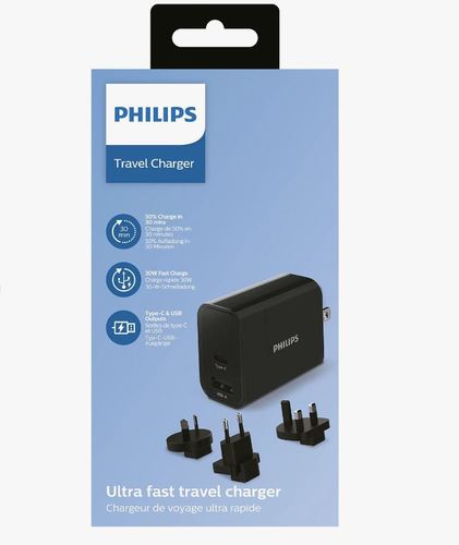 מטען חשמל 30W אוניברסאלי PHILIPS DLP2621T/00  TRAVEL 