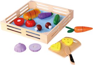 משחק חיתוך ירקות גדול מעץ 20 חלקים עם מגש וסכין בקופסת עץ רב פעמית