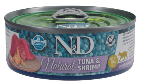  N&D Tuna & Shrimp - מעדן טונה ושרימפס לחתולים 70 גרם מבצע 10% הנחה בקניית 10 יח