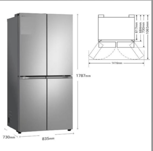 מקרר 4 דלתות מקפיא תחתון 530 ליטר LG GMB800 נירוסטה