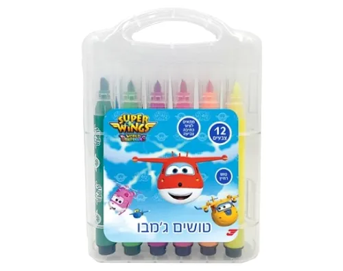 סט 12 טושים ג'מבו רחיצים בקופסת PVC - מטוסי על