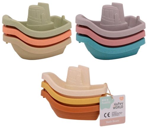 צעצוע אמבט - סט 3 סירות מביו-פלסטיק ממוחזר (מגוון צבעים)