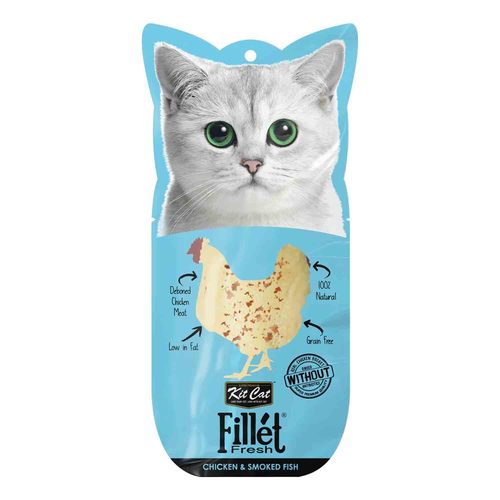 קיט קט Kit Cat לחתול חטיף פילה עוף ודג מעושן 30 גרם