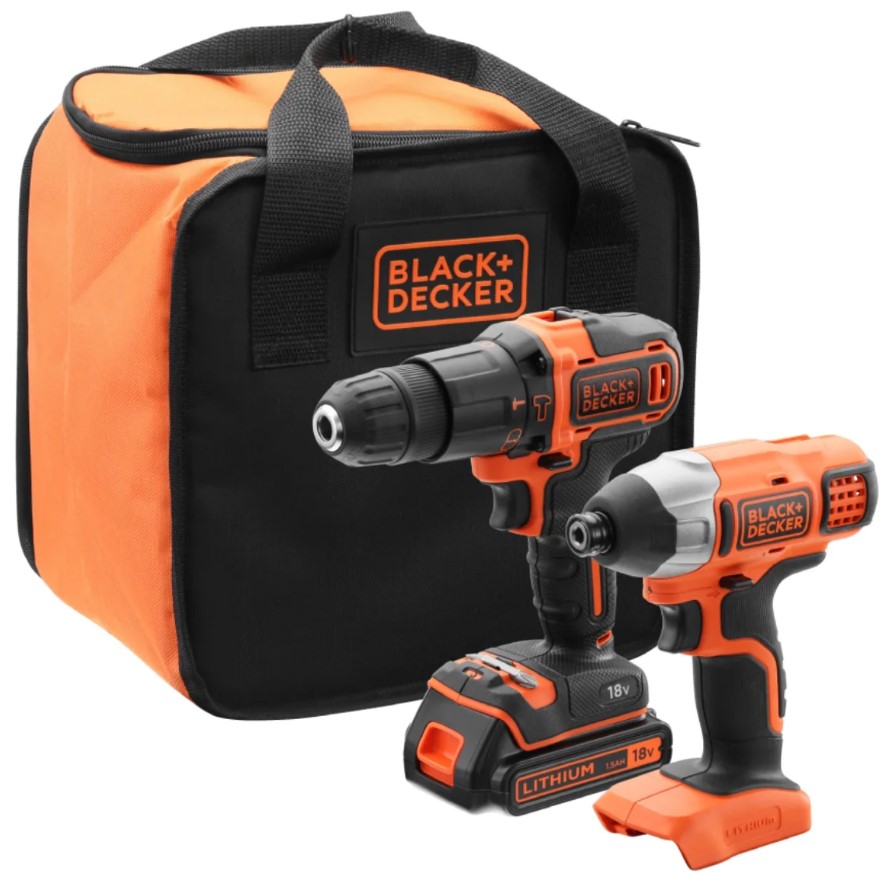 מארז מקדחה דופקת+מברגה אימפקט Black+Decker BCK21S1S-QW 18V