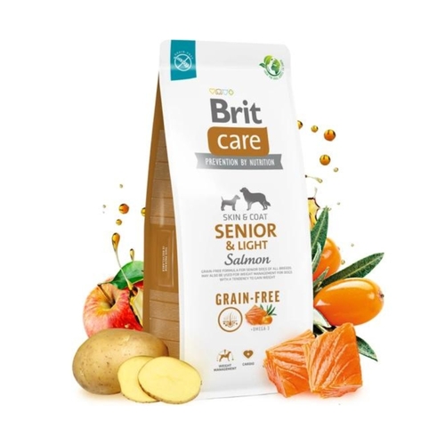 בריט קר סלמון סניור/לייט ללא דגנים מזון לכלב Brit Care במשקל 12 ק