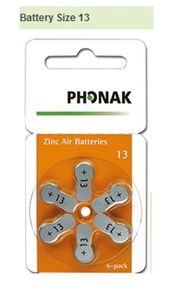 מארז 6 סוללות למכשיר שמיעה Phonak 13
