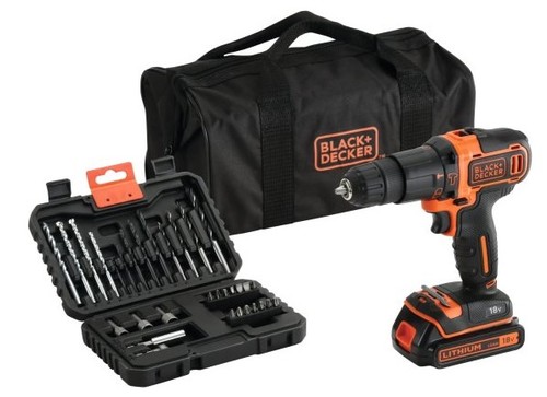 מקדחה דופקת/מברגה+סט אביזרים ותיק נשיאה Black+Decker BDCHD18S32-QW 18V
