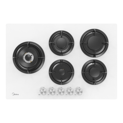 כיריים גז זכוכית - 5 להבות Midea דגם Defendi 75GP503-W זכוכית לבנה