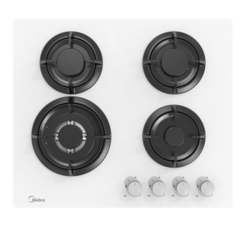 כיריים גז 4 להבות מיאדה MIDEA בגימור זכוכית לבנה דגם 60GH503W