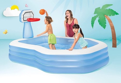 בריכה משפחתית מתנפחת עם סל קליעה וכדור מתנפח | INTEX