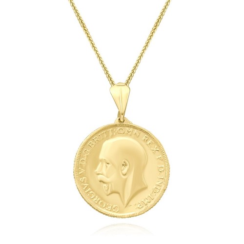 שרשרת ותליון חותם בעיצוב מטבע דולר מזהב 14K (קוטר 22 ממ)