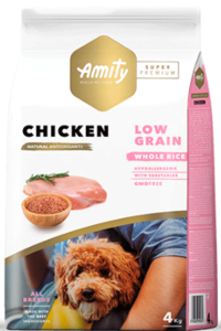 אמיתי סופר פרימיום עוף 4 ק"ג Amity מופחת דגנים לכלבים