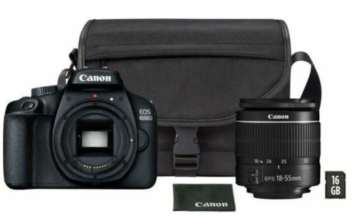 חבילה מצלמה דיגיטלית Canon 4000D + EF 18-55 DSLR + תיק + כרטיס זיכרון 64GB