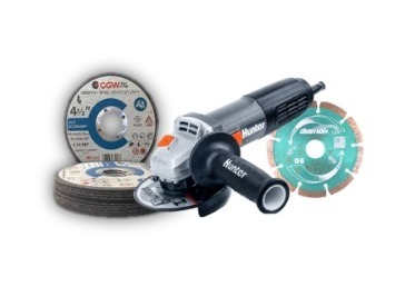 סט משחזת זווית חשמלית 4.5 850W HUNTER + דיסק יהלום לאבן ובטון MAKITA + מארז דיסקים 1.6 לחיתוך ברזל ונירוסטה חיים גמל 