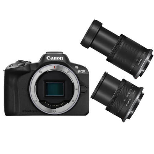 Canon EOS R50 + RFS 18-45 + RFS 55-210 מצלמה