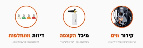 מכונת שטיפה 195BAR מנוע אינדוקציה 2500W + מיכל הקצפת סבון ו4 דיזות מתחלפות