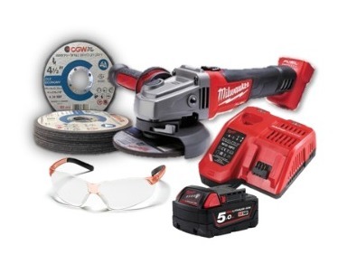 סט משחזת זווית נטענת Milwaukee M18 Brushless 18V דגם 2880-20 + סוללה 5 אמפר + מטען + מארז דיסקים לחיתוך ברזל חיים גמל +משקפי מגן