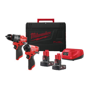 סט מברגת אימפקט M12 FID2 12V MILWAUKEE+ מברגה / מקדחה MILWAUKEE 12V M12 FPD  + סוללות 4 אמפר 12V + מטען מהיר + מזוודה.