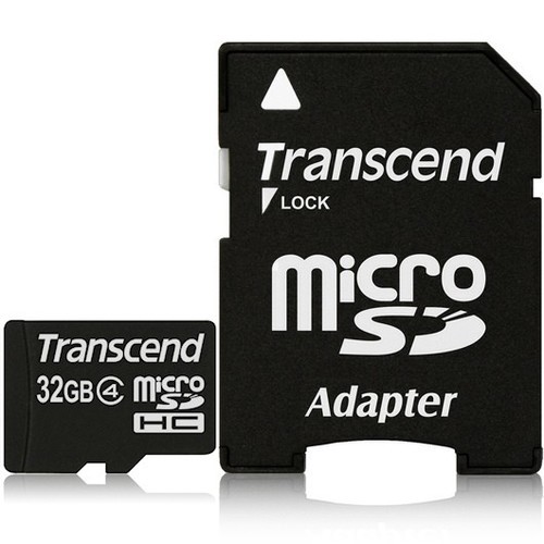 כרטיס זיכרון Transcend 32GB micro SDHC Class4 עם מתאם