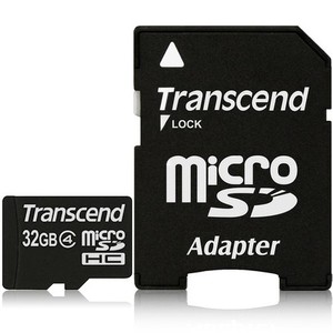 כרטיס זיכרון Transcend 32GB micro SDHC Class4 עם מתאם