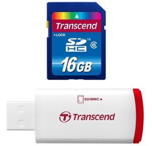 כרטיס זיכרון Transcend SDHC 16GB Class 6 + קורא כרטיסים