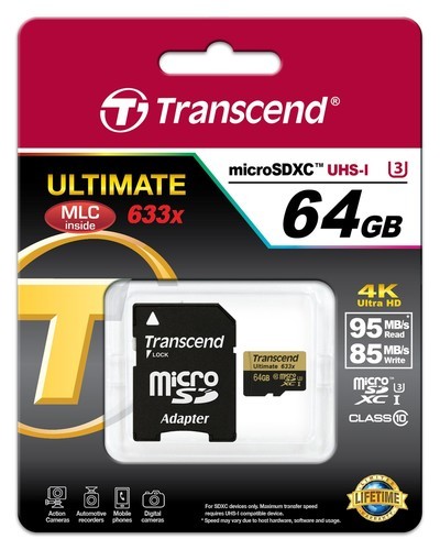 כרטיס זיכרון Transcend 64GB Ultimate microSDXC UHS-I U3 4K + מתאם 