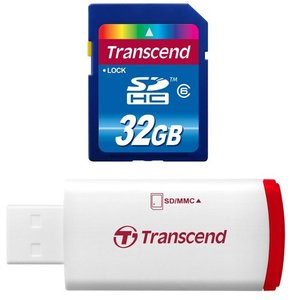 כרטיס זיכרון Transcend SDHC 32GB Class 6 + קורא כרטיסים
