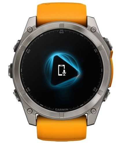 שעון חכם Garmin Fenix 8 AMOLED Sapphire 51mm טיטניום עם רצועת סיליקון כתומה