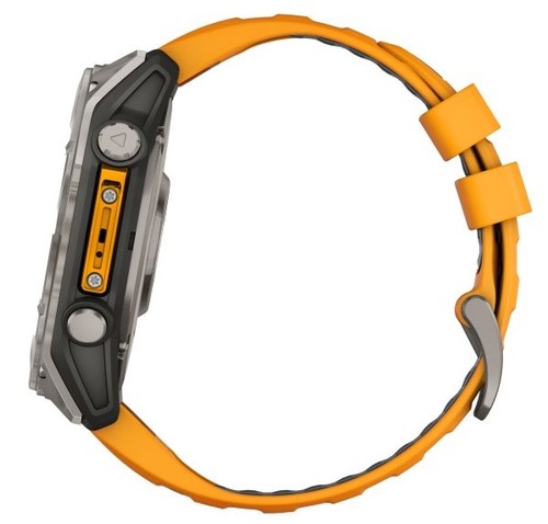 שעון חכם Garmin Fenix 8 AMOLED Sapphire 51mm טיטניום עם רצועת סיליקון כתומה