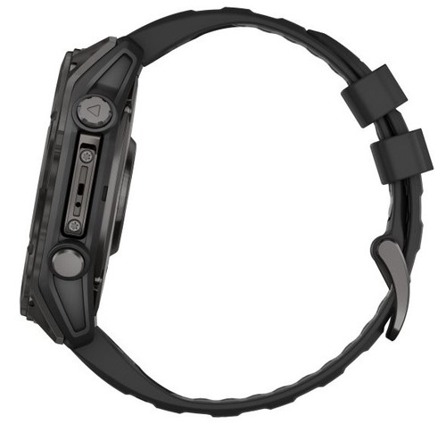 שעון חכם Garmin Fenix 8 AMOLED Sapphire 51mm טיטניום אפור קרבון בציפוי DLC עם רצועת סיליקון שחורה