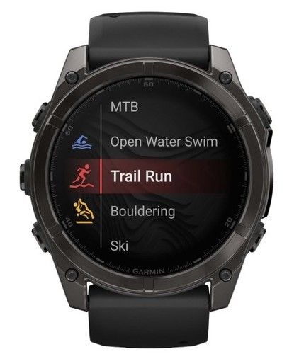 שעון חכם Garmin Fenix 8 AMOLED Sapphire 51mm טיטניום אפור קרבון בציפוי DLC עם רצועת סיליקון שחורה