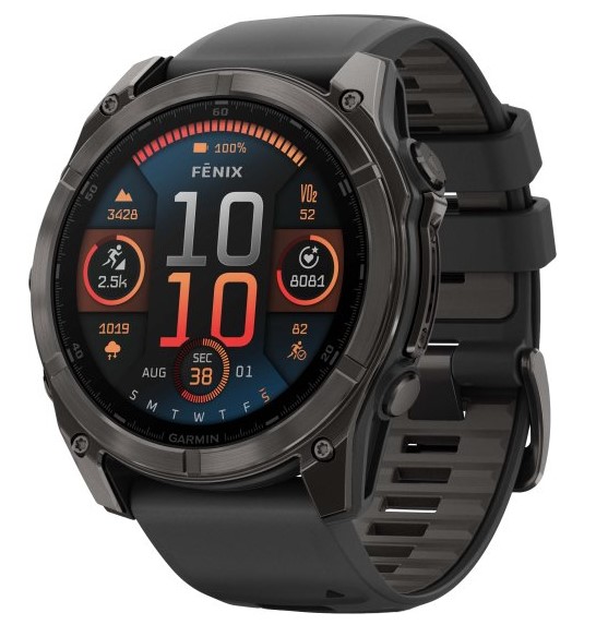 שעון חכם Garmin Fenix 8 AMOLED Sapphire 51mm טיטניום אפור קרבון בציפוי DLC עם רצועת סיליקון שחורה