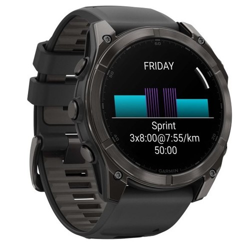 שעון חכם Garmin Fenix 8 AMOLED Sapphire 51mm טיטניום אפור קרבון בציפוי DLC עם רצועת סיליקון שחורה