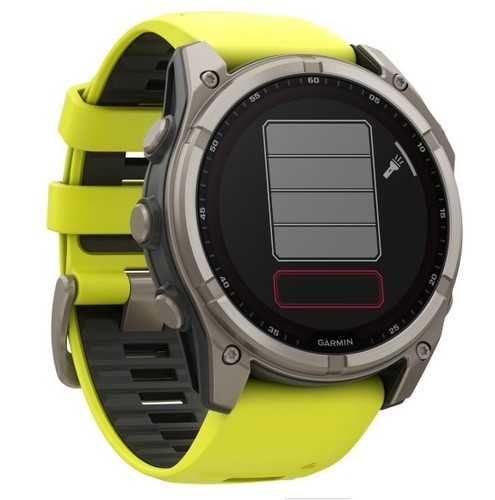 שעון חכם Garmin Fenix 8 AMOLED Sapphire 51mm טיטניום אפור קרבון בציפוי DLC עם רצועת סיליקון צהובה