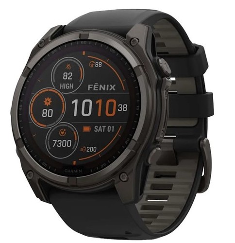 שעון חכם Garmin Fenix 8 AMOLED Sapphire Solar 51mm טיטניום אפור קרבון בציפוי DLC עם רצועת סיליקון שחורה