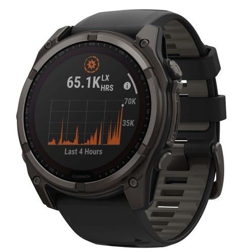 שעון חכם Garmin Fenix 8 AMOLED Sapphire Solar 51mm טיטניום אפור קרבון בציפוי DLC עם רצועת סיליקון שחורה