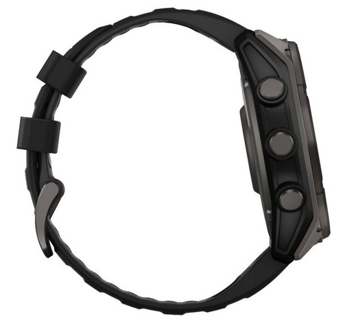 שעון חכם Garmin Fenix 8 AMOLED Sapphire Solar 51mm טיטניום אפור קרבון בציפוי DLC עם רצועת סיליקון שחורה