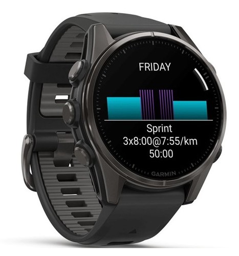 שעון חכם Garmin Fenix 8 AMOLED Sapphire 43mm קרבון אפור בציפוי DLC עם רצועת סיליקון שחורה 