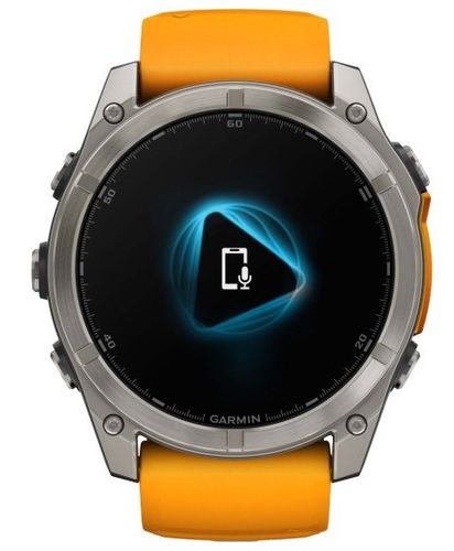 שעון חכם Garmin Fenix 8 AMOLED Sapphire 51mm טיטניום עם רצועת סיליקון כתומה