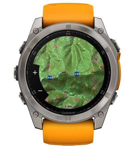 שעון חכם Garmin Fenix 8 AMOLED Sapphire 51mm טיטניום עם רצועת סיליקון כתומה
