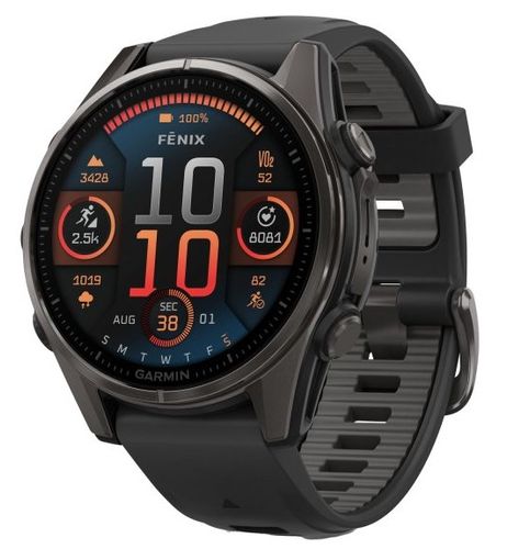 שעון חכם Garmin Fenix 8 AMOLED Sapphire 43mm קרבון אפור בציפוי DLC עם רצועת סיליקון שחורה