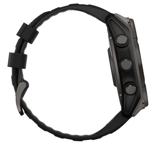 שעון חכם Garmin Fenix 8 AMOLED Sapphire Solar 51mm טיטניום אפור קרבון בציפוי DLC עם רצועת סיליקון שחורה