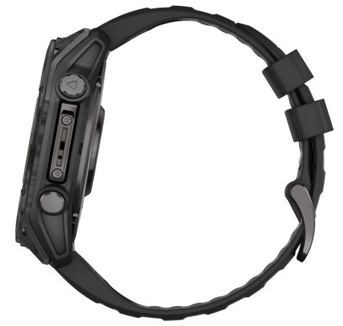 שעון חכם Garmin Fenix 8 AMOLED Sapphire 51mm טיטניום אפור קרבון בציפוי DLC עם רצועת סיליקון שחורה