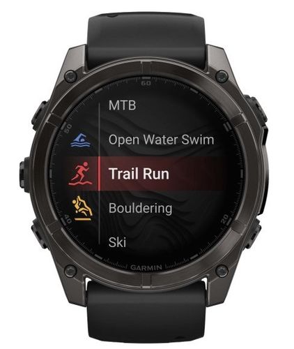 שעון חכם Garmin Fenix 8 AMOLED Sapphire 51mm טיטניום אפור קרבון בציפוי DLC עם רצועת סיליקון שחורה