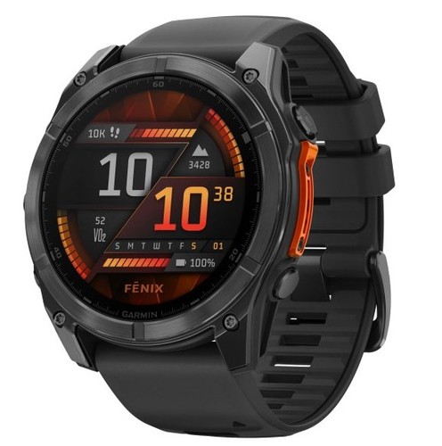 שעון חכם Garmin Fenix 8 AMOLED 51mm פלדת אל-חלד עם רצועת סיליקון שחורה